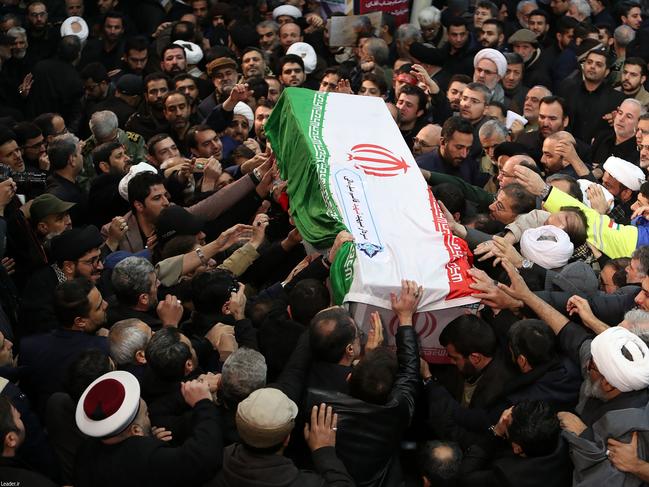 Mourners carry the coffin of Qassem Soleimani, after he was killed in a US strike in Baghdad. Picture: AP