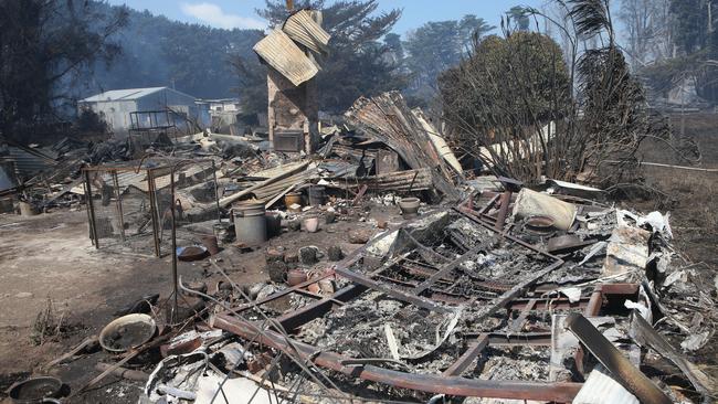 All that remains of a house near Cobden after the fire raged trough. Picture: AAP/David Crosling