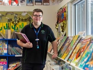 Forrest Parade School librarian Jackson Chandler loves his job. Picture: Floss Adams.