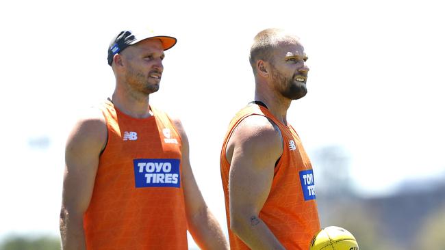 Jake Stringer and Jesse Hogan during the GWS Giants first training session back for all players on December 2, 2024. Photo by Phil Hillyard (Image Supplied for Editorial Use only - **NO ON SALES** - Â©Phil Hillyard )