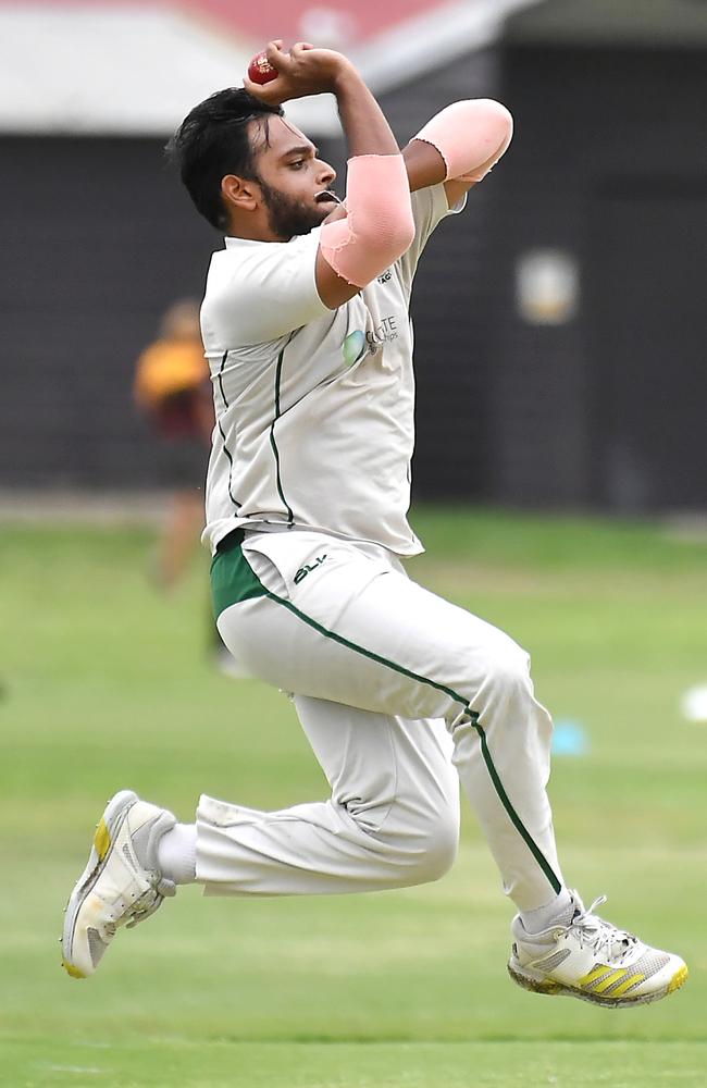 Wynnum-Manly bowler Rohit Haldar. Picture, John Gass