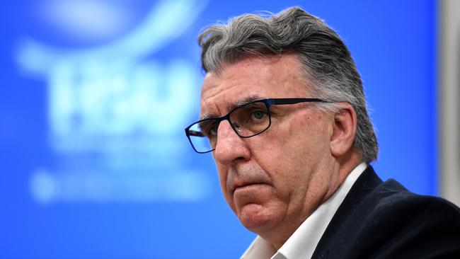 Health Services Union (HSU) Secretary Gerard Hayes is seen during a talk with aged care employees in Sydney. Picture: NCA NewsWire / Bianca De Marchi