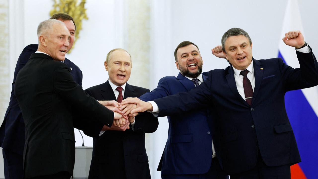 Moscow-appointed heads of the annexed regions. Picture: Dmitry Astakhov/Sputnik/AFP