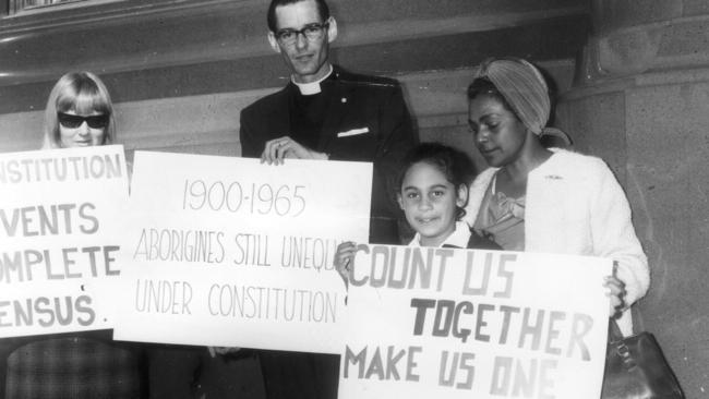 Campaigners rally for the right of Aborigines to vote in elections at Martin Place in Sydney prior to May 1967 referendum.