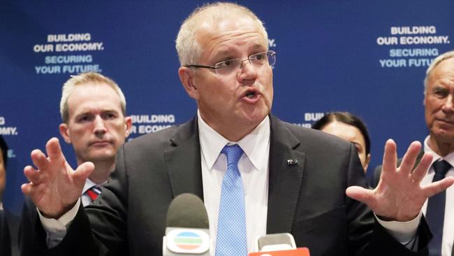 Prime Minister Scott Morrison campaigning in Sydney at a Chinese community event. Picture: Gary Ramage