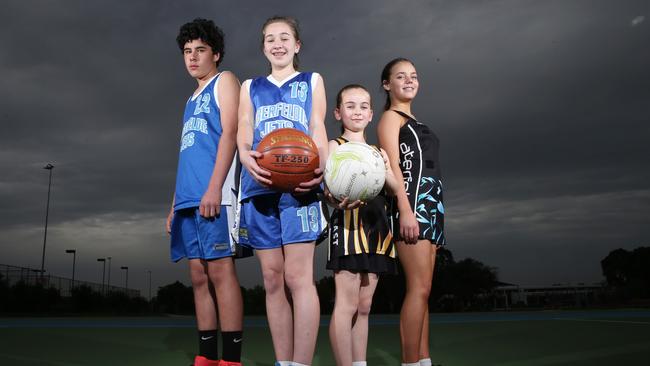 The Essendon District Netball Association and Aberfeldie Jets Basketball Club have been pushing for a designated stadium for several years to cater for growth. Sebastian, Phoebe, Alannah and Charlotte are keen to see the stadium built. Picture: Mark Wilson