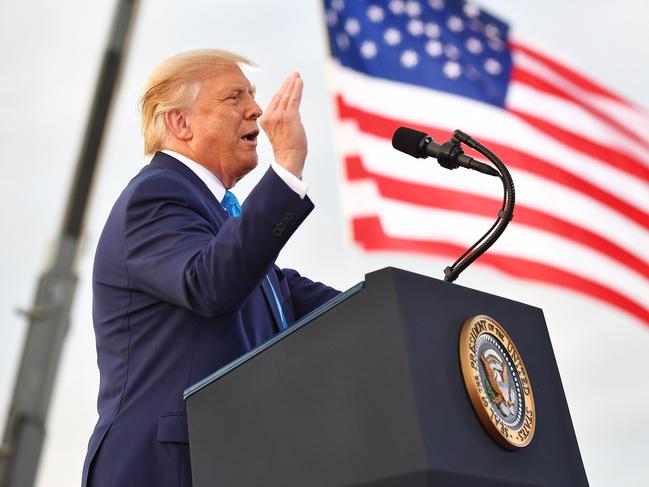 US President Donald Trump addresses supporters during a campaign event at Arnold Palmer Regional Airport in Latrobe, Pennsylvania on September 3, 2020. (Photo by MANDEL NGAN / AFP)