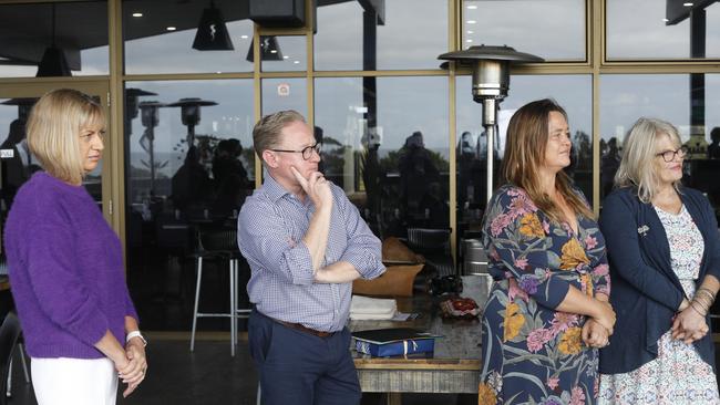 Richmond Labor MP Justine Elliot, Nationals MLC Ben Franklin and Greens councillors Sarah Ndiaye and Jeannette Martin at an event to mark outgoing Byron mayor Simon Richardson's final day on council at Ocean Shores Country Club on Friday, April 30, 2021. Picture: Liana Boss