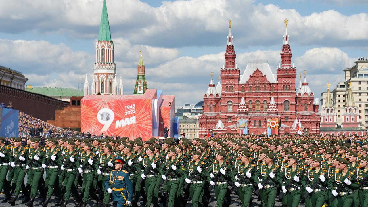 Russian servicemen march in the parade. Picture: Pelagia Tikhonova/Moskva/AFP