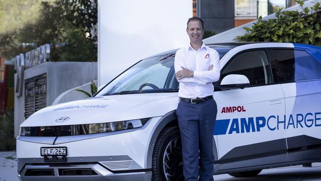 Ampol managing director Matt Halliday at the company's first AmpCharge site in Alexandria, NSW. Picture: Karl Schwerdtfeger