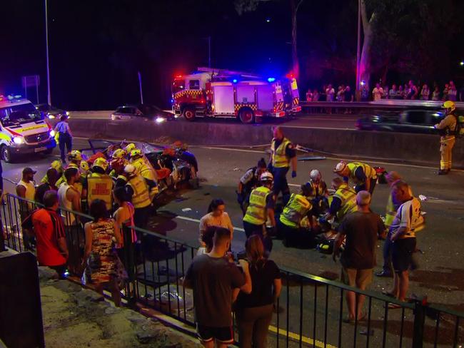 The crash scene on Henry Lawson Dr in Peakhurst. Picture: Active Media Images
