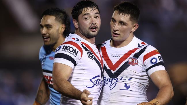 Brandon Smith of the Roosters celebrates after scoring a try. Picture: Matt King/Getty Images