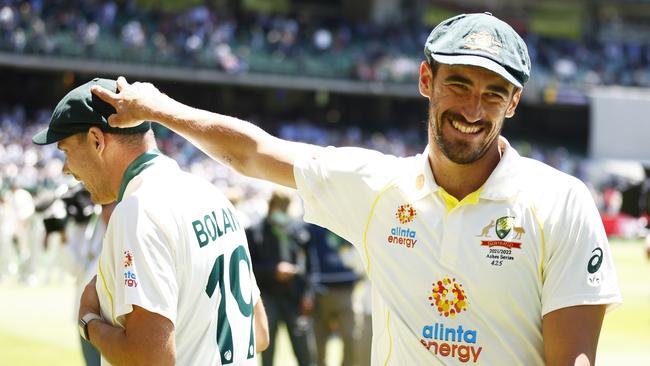 Starc has taken 14 wickets this series, thriving even when the ball hasn’t been swinging. Picture: Daniel Pockett/Getty Images