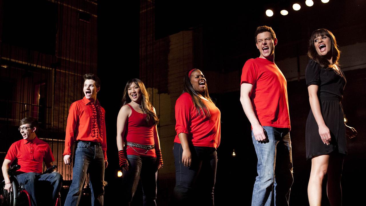 Glee cast: Kevin McHale, Chris Colfer, Jenna Ushkowitz, Amber Riley, Cory Monteith and Lea Michele. Picture: Adam Rose/AP/Fox