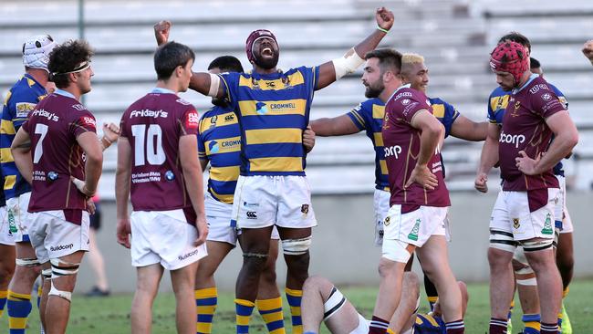 Seru Uru celebrating victory. 1st November 2020 Brisbane Picture by Richard Gosling