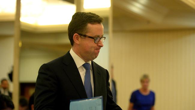 Alan Joyce at a Senate hearing in 2014 after the airline outlined plans to cut jobs. Picture: Dan Himbrechts/AAP