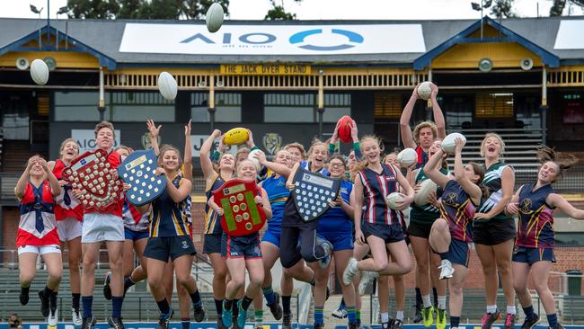 AFL Victoria's School Football Launch at Point Road Oval. Representatives of the teams taking part in the competition that includes the Herald Sun Shield. Picture: Jay Town