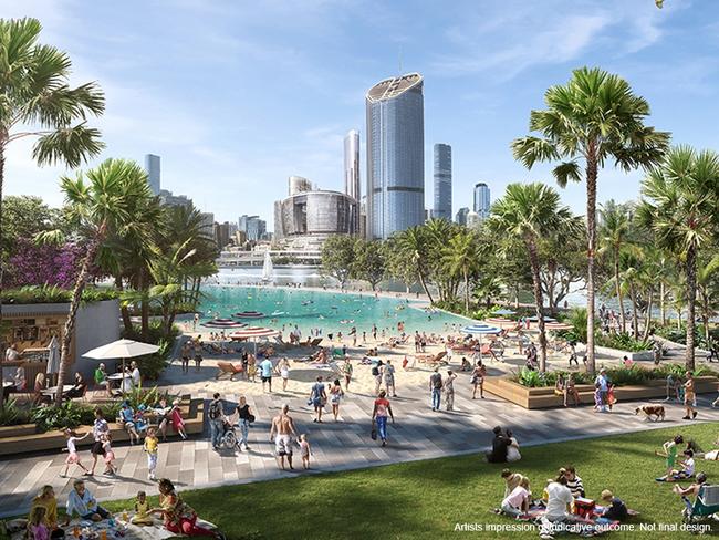 This idea proposes to protect and amplify South Bank’s iconic attractions by making the beach and lagoon better, integrating playgrounds and water play, creating a treetop walk. Source: South Bank Corporation.