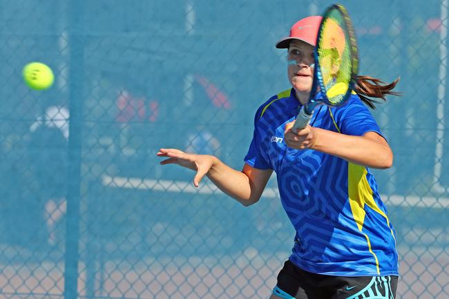 Action from the International Tennis Federation junior tournament at KDV on the Gold Coast. Picture: Tertius Pickard