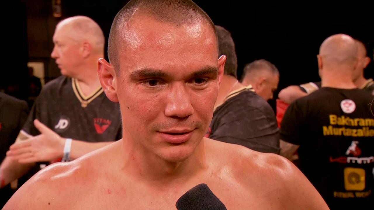 Tim Tszyu speaks after the fight.