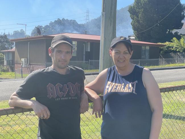 Scott Stevens and Louise Morgan were ready to leave as a bushfire threatened homes in Primrose St, Rosebery.