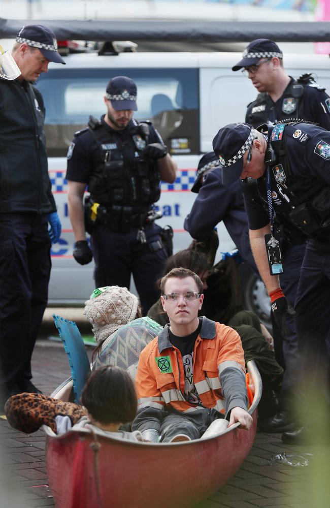 Protesters on the Victoria Bridge in June. Pic Annette Dew