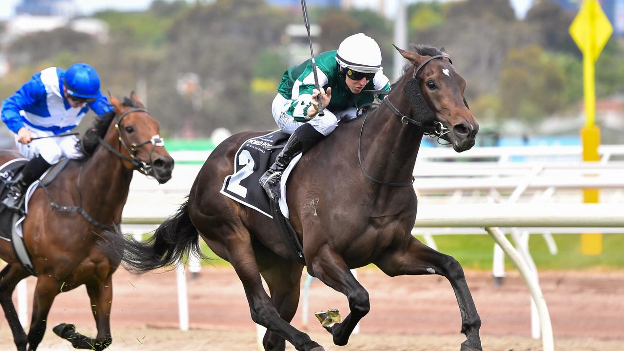 Treasurethe Moment powers away to win the Wakeful Stakes at Flemington. Picture: Pat Scala/Racing Photos via Getty Images