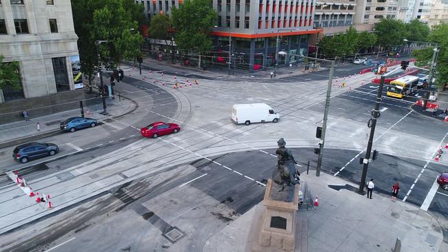 North Terrace and King William street intersection after the completed tram works . Picture: DPTI