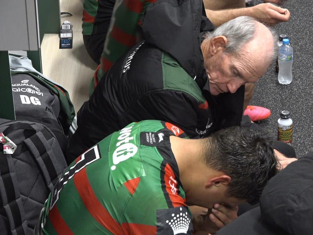 Latrell Mitchell receives support from Wayne Bennett during his time coaching Souths.