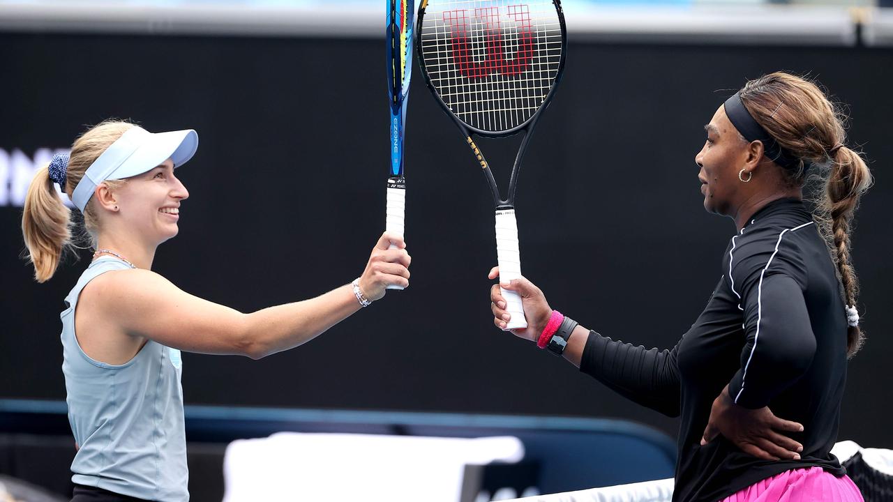 Serena Williams (pictured with Australia's Daria Gavrilova) was one of the major stars to back the hotel quarantine. Picture: AFP