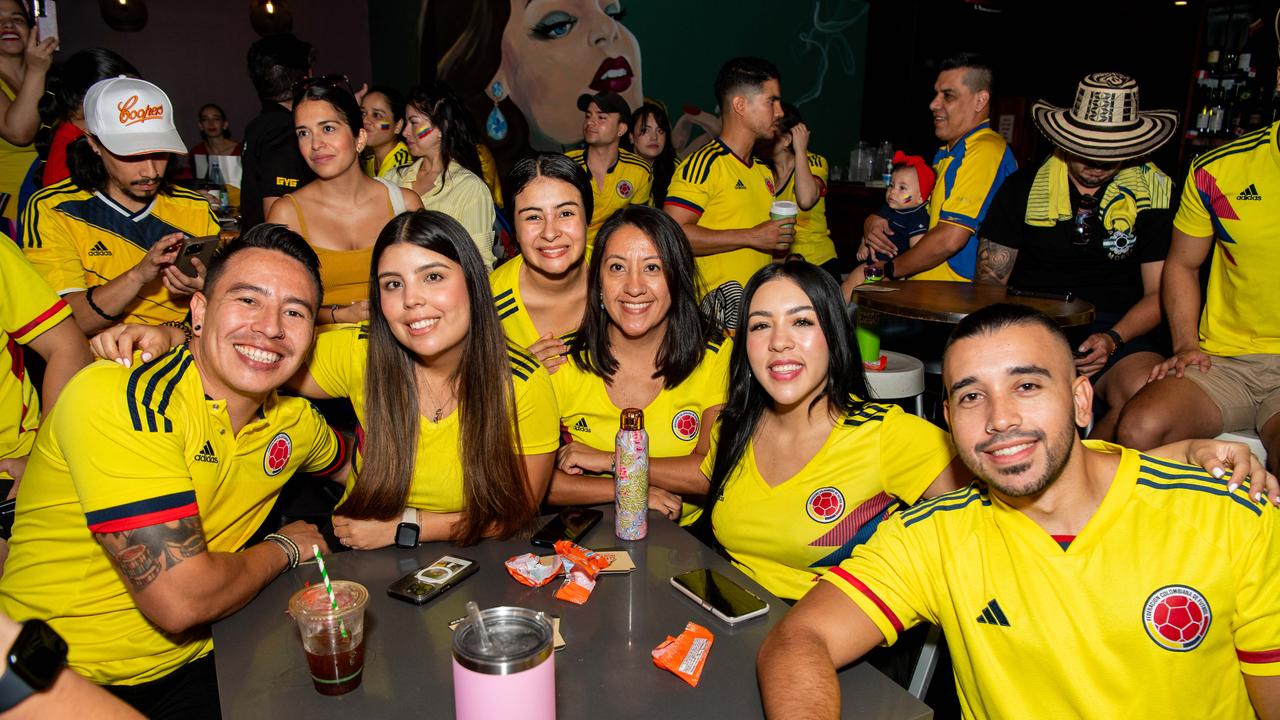 Boisterous Colombian supporters watching their national side take on Argentina in the 2024 Copa America Final at the Lost Arc, Darwin. Picture: Pema Tamang Pakhrin.