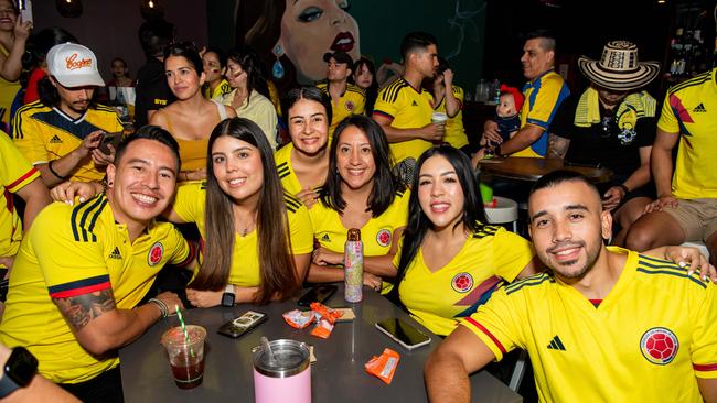 Boisterous Colombian supporters watching their national side take on Argentina in the 2024 Copa America Final at the Lost Arc, Darwin. Picture: Pema Tamang Pakhrin.