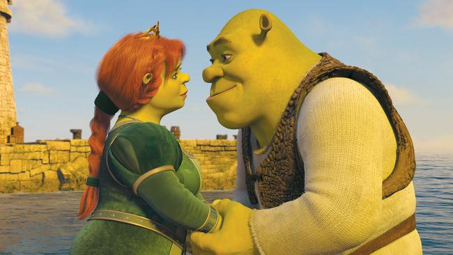 Shrek with Princess Fiona in the Hollywood movie.