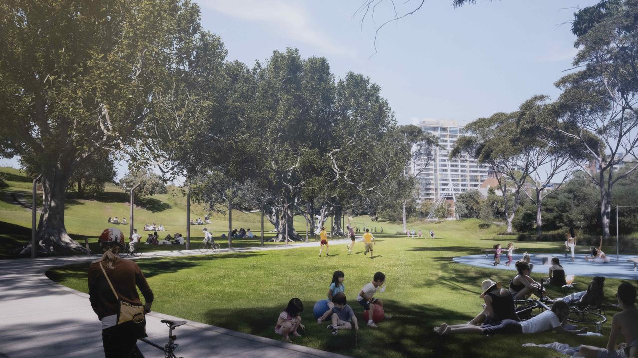 An artist’s impression of plans to transform part of Moore Park golf course into parklands. Picture: NCA NewsWire/ Monique Harmer