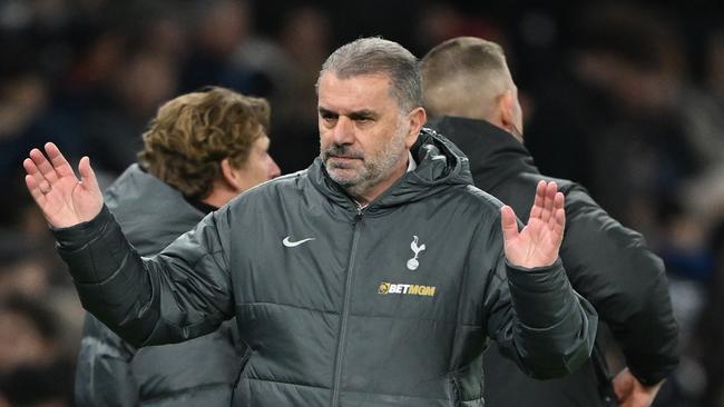 LONDON, ENGLAND - FEBRUARY 26: Ange Postecoglou, Manager of Tottenham Hotspur, reacts after the team's defeat in the Premier League match between Tottenham Hotspur FC and Manchester City FC at Tottenham Hotspur Stadium on February 26, 2025 in London, England. (Photo by Shaun Botterill/Getty Images)