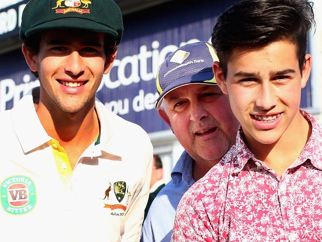 NOTTINGHAM, ENGLAND - JULY 11:  Ashton Agar of Australia is congatulated by his parents John and Sonia and brothers Wesley and Williams after day two of the 1st Investec Ashes Test match between England and Australia at Trent Bridge Cricket Ground on July 11, 2013 in Nottingham, England.  (Photo by Ryan Pierse/Getty Images)