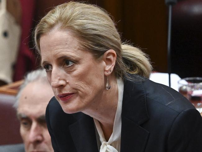 CANBERRA, AUSTRALIA, NewsWire Photos. JUNE 15, 2023: Senator Katy Gallagher during question time in the Senate at Parliament House in Canberra. Picture: NCA NewsWire / Martin Ollman