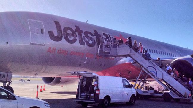 Police were called to escort a man and woman from a Jetstar flight after on board fight in Business Class. Picture: Supplied