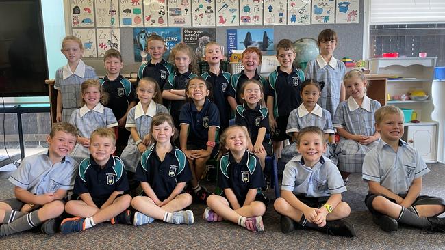 Dalby Christian College, Prep 1 2022. Back row (L-R) Millie, Davis, Cooper, Bronte, Angus, Quentin, Ryan, Adalene. Middle (L-R) Alexis, Eliana, Chantelle, Remi, Mary, Maggie. Front row (L-R) Harry, Nate, Ellarae, Evelyn, Jonny, Zaxson. Picture: Emily Devon.