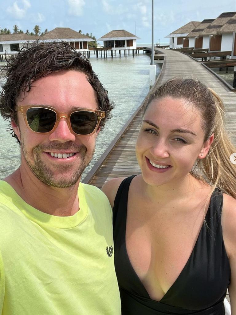 Travis Head and Jess Davies on a trip to the Maldives. Picture Instagram