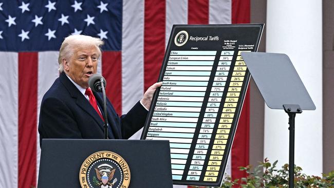 Mr Trump makes his ‘Liberation Day’ tariff announcement. Picture: Brendan Smialowski/AFP