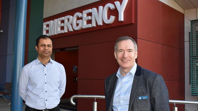 Dr Dilip Kumar and CQHHS CEO Steve Wiliamson at the opening of the new Gladstone Hospital emergency department on August 5, 2020.