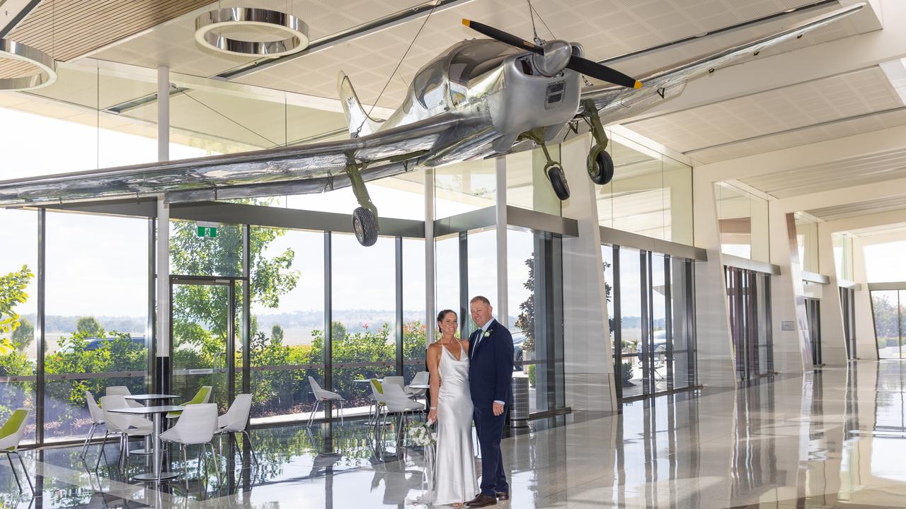 Rachel and David Wigan recently got married and were the first couple to get married at Wellcamp Airport, after a traumatic incident saw Rachel's hand almost completely severed by a lawn mower. Picture: Jacqueline Hudson