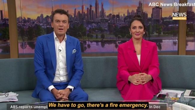 ABC Breakfast News host Michael Rowland told viewers the evacuation was the result of a fire alarm. Picture: ABC