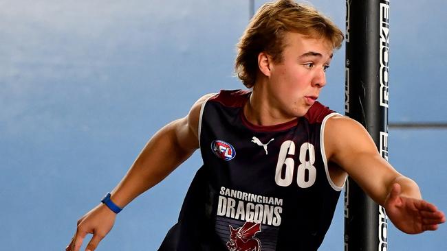 Ryley Sanders of the Sandringham Dragons in action during the 2023 Coates Talent League Boys Testing Day. (Photo by Josh Chadwick/AFL Photos via Getty Images)