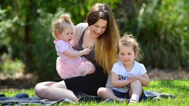 Single mum Lauren with Skye and Willow, who have been supported by The Babes Project. Picture: Nicki Connolly