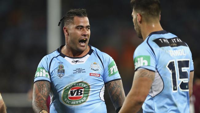 SYDNEY, AUSTRALIA - JULY 13: Andrew Fifita of the Blues is sent to the sin bin during game three of the State Of Origin series between the New South Wales Blues and the Queensland Maroons at ANZ Stadium on July 13, 2016 in Sydney, Australia. (Photo by Ryan Pierse/Getty Images)