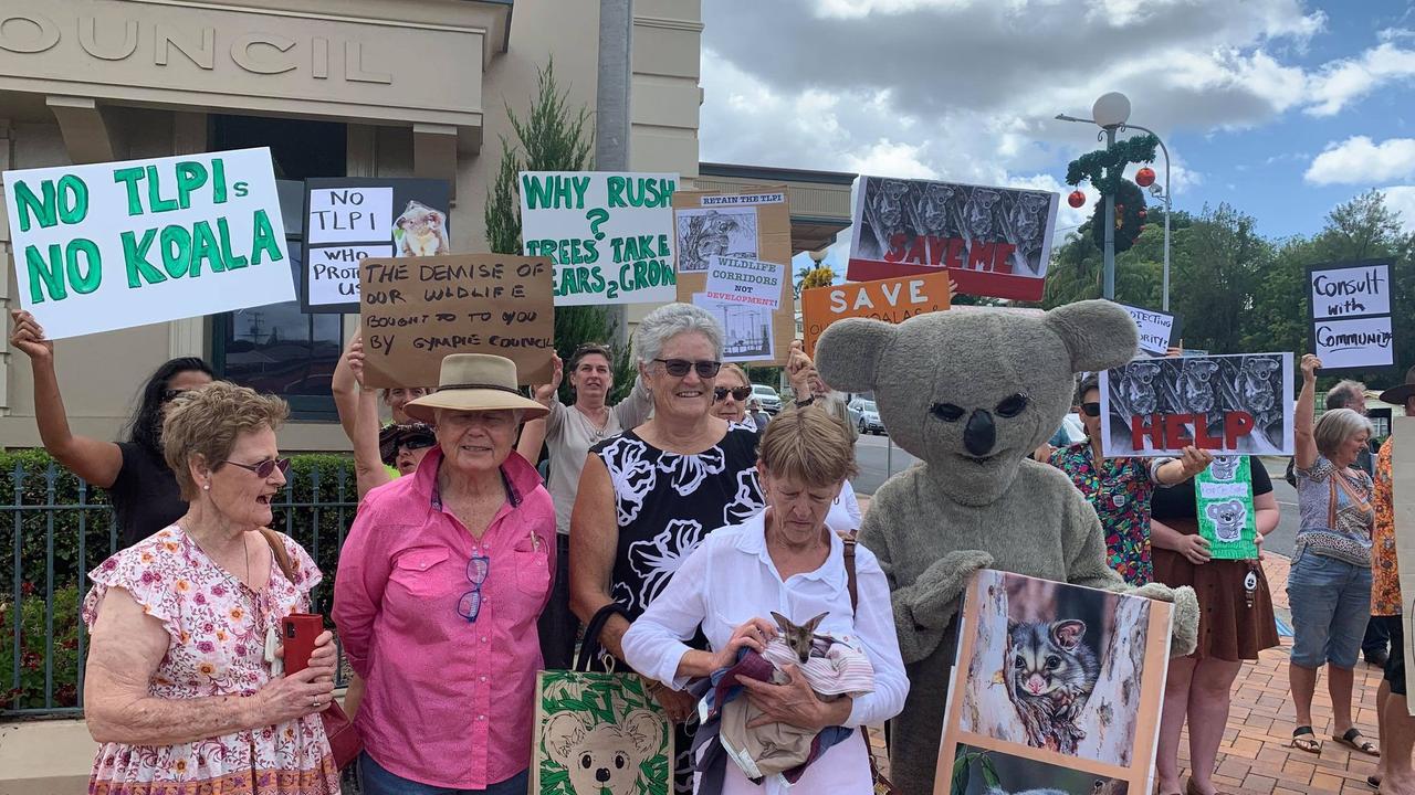 The decision to repeal the TLPIs sparked protests outside Gympie’s Town Hall. Pictures: Kristen Camp