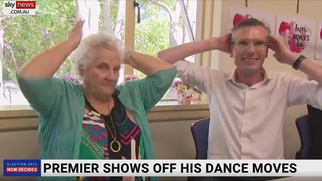 The Premier was all smiles while dancing with seniors. Picture: Sky News