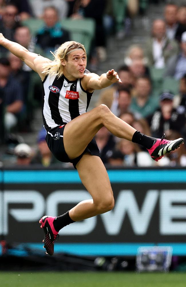 Darcy Moore has been giving his opponent too much leeway costing the Pies goals according to Tony Shaw. Picture: Michael Klein